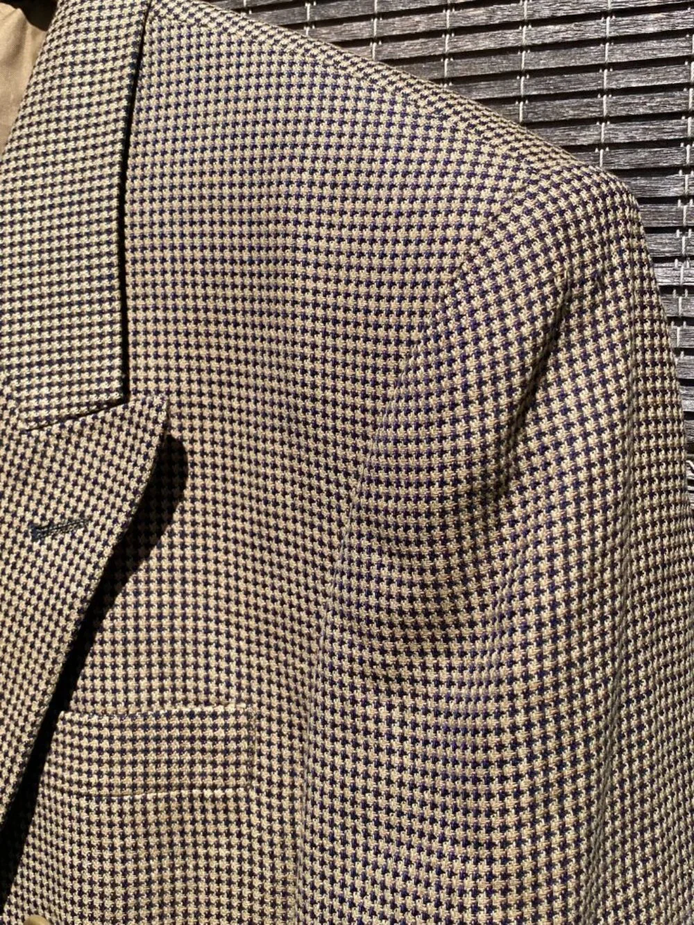 Vintage Pierre Balmain Double Breasted Blazer Houndstooth Brown Black Peak Lapel